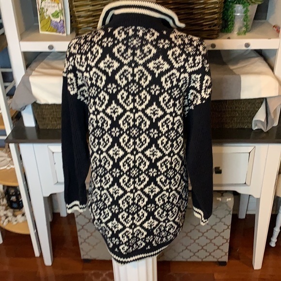 Boogie Black/Cream Bomull Cotton Patterned Thick 1/4 Zip Sweater Size Large - Picture 6 of 10